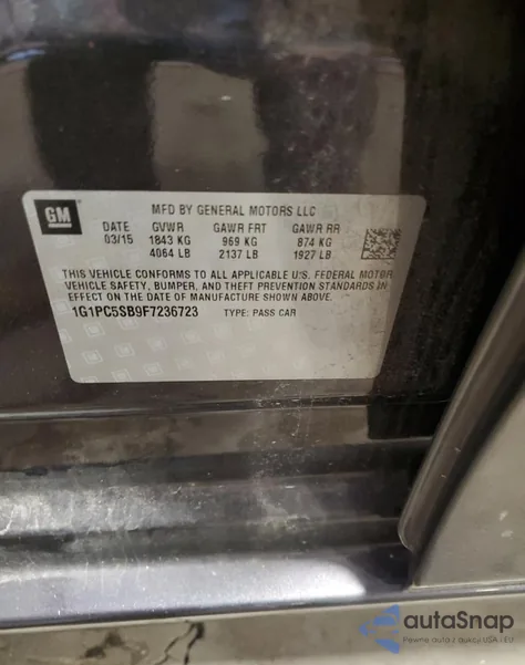 2015 Chevrolet Cruze Lt from USA, damaged, VIN 1G1PC5SB9F7236723